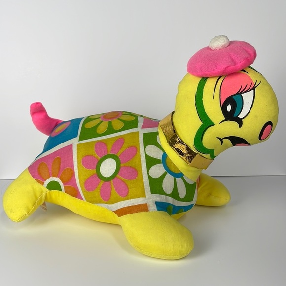 Vintage Carnival Cloth Flower Power Turtle Stuffed Animal - Picture 1 of 10